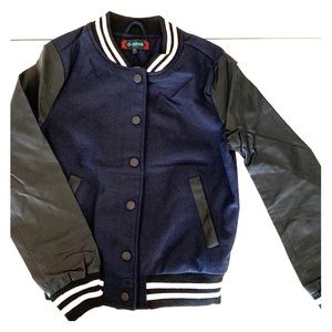 G-GRAB Letterman Jacket Navy & Black with Leopard